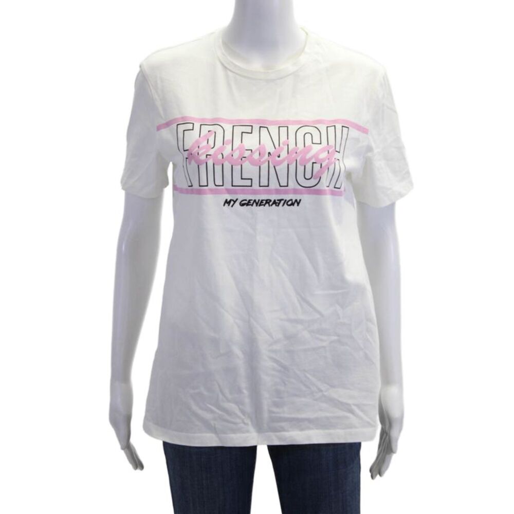 Etre Cecile Womens White 90s Graphic Crew Neck Jersey Tee Short Sleeve Size S